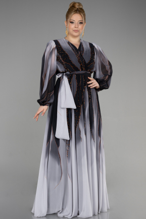 Long Black-Anthracite Chiffon Designer Plus Size Gowns ABU3648