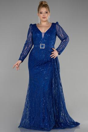 Long Sax Blue Plus Size Engagement Dress ABU3562