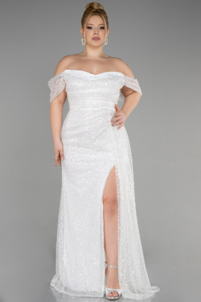 White Long Scaly Plus Size Engagement Dress ABU3579
