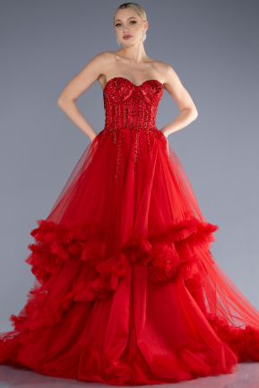 Long Red Plus Size Engagement Dress ABU3690