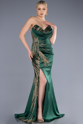 Long Emerald Green Satin Evening Dress ABU3666