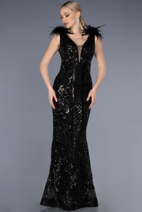 Long Black Scaly Plus Size Engagement Dress ABU3671
