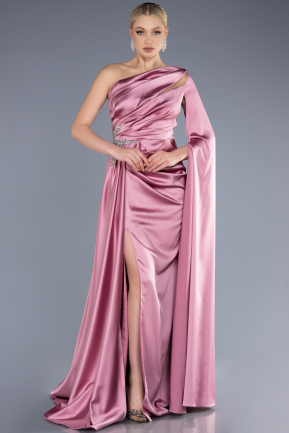 Rose Colored Long Satin Evening Dress ABU3545