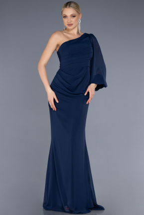 Long Navy Blue Chiffon Evening Dress ABU3677