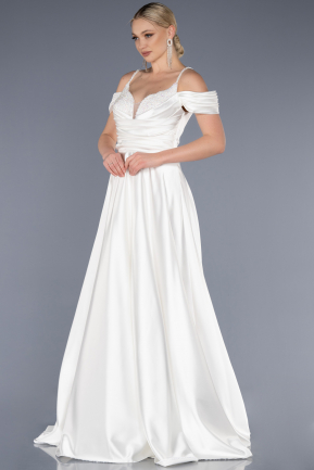 Long White Satin Evening Dress ABU3678
