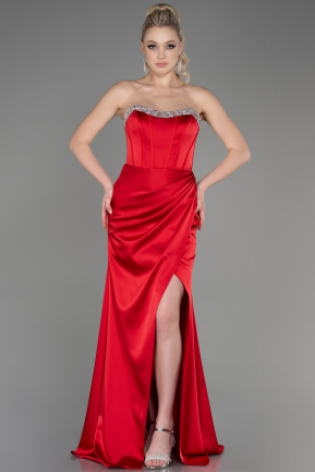 Long Red Satin Evening Dress ABU3706