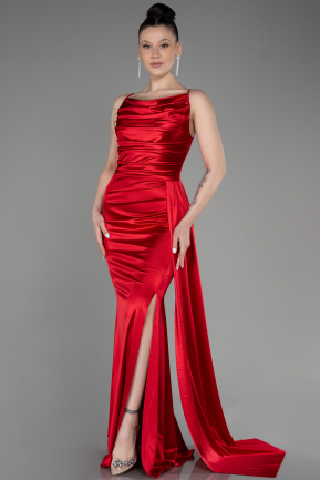 Red Long Satin Prom Gown ABU2539