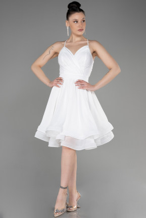 Short White Chiffon Evening Dress ABK1984