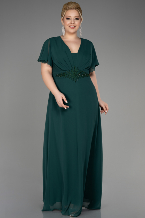 Oil Green Long Chiffon Plus Size Evening Dress ABU2308