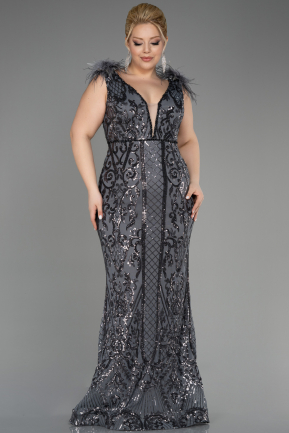 Long Anthracite Scaly Plus Size Engagement Dress ABU3671