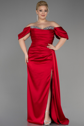 Long Red Satin Plus Size Engagement Dress ABU3655