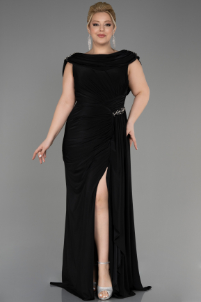 Long Black Plus Size Engagement Dress ABU3734