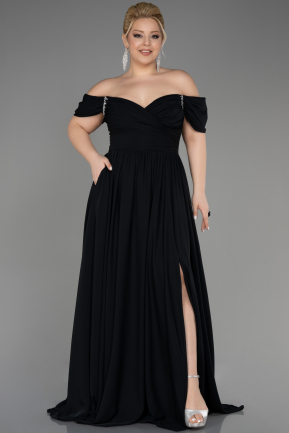 Long Black Chiffon Plus Size Evening Dress ABU3738