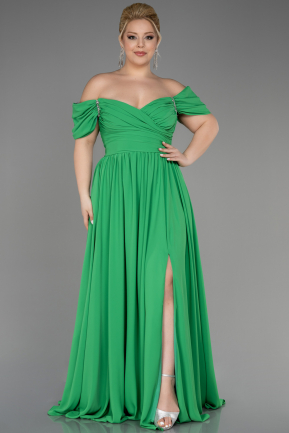 Long Green Chiffon Plus Size Evening Dress ABU3738