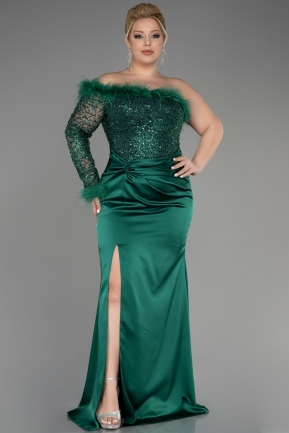 Long Emerald Green Satin Plus Size Engagement Dress ABU3741