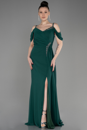 Long Emerald Green Chiffon Plus Size Evening Gown ABU3742