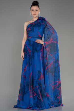 Long Sax Blue Plus Size Evening Gown ABU3744