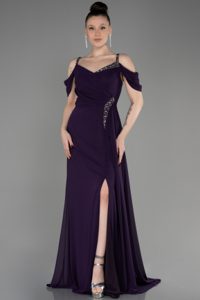 Long Dark Purple Chiffon Plus Size Evening Gown ABU3742