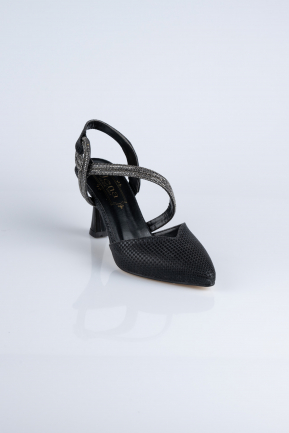 Siyah Simli Stiletto Abiye Ayakkabı MJC8009