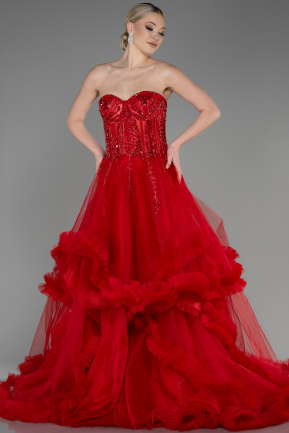 Long Red Plus Size Engagement Dress ABU3690