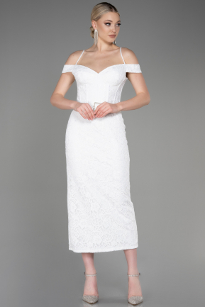 Midi White Laced Party Dress ABK2013