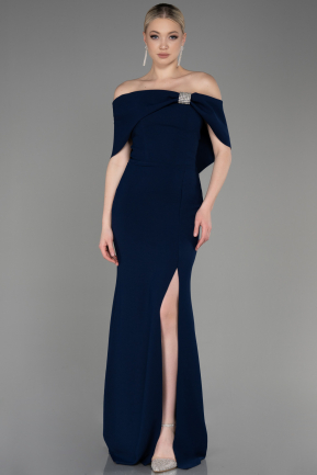 Long Navy Blue Plus Size Evening Gown ABU3945