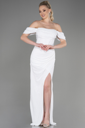Long White Scaly Evening Dress ABU3766