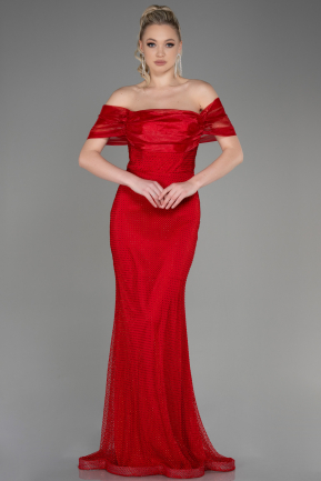 Long Red File Mermaid Prom Dress ABU3769