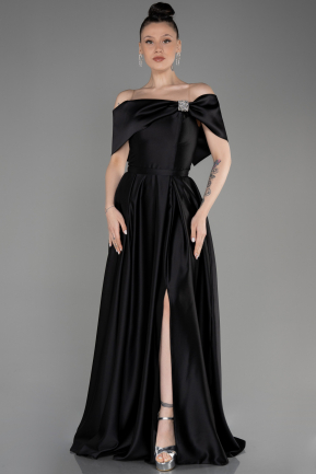 Long Black Satin Prom Gown ABU3788