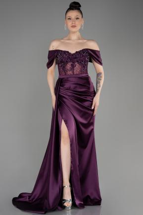 Dark Purple Long Satin Evening Dress ABU3682