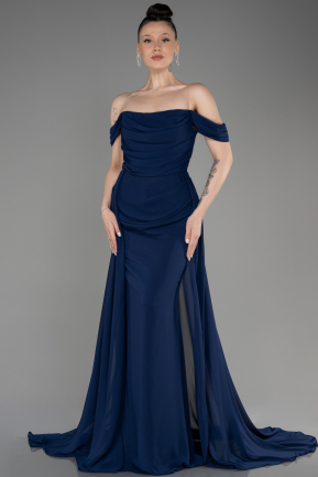 Long Navy Blue Chiffon Evening Dress ABU3802