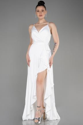 Long White Satin Evening Dress ABU3807