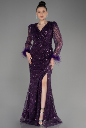 Long Dark Purple Scaly Plus Size Engagement Dress ABU3790