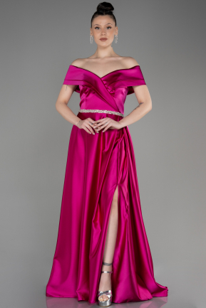 Long Fuchsia Satin Plus Size Wedding Dress ABU3801