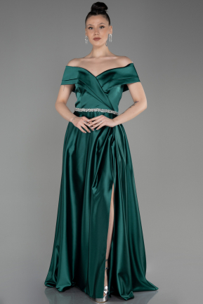 Long Emerald Green Satin Plus Size Wedding Dress ABU3801