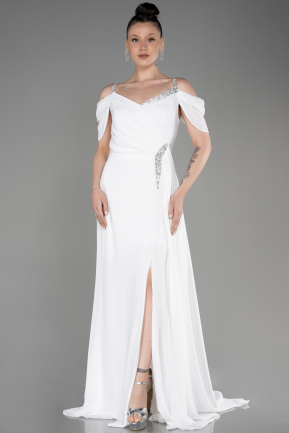 White Long Chiffon Plus Size Evening Gown ABU3742