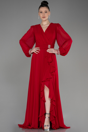 Red Long Chiffon Plus Size Evening Dress ABU3222