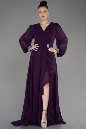Robe Grande Taille Mousseline Longue Violet ABU3222