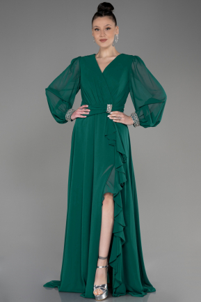 Green Long Chiffon Plus Size Evening Dress ABU3222