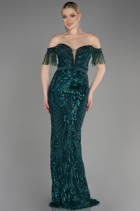 Long Emerald Green Plus Size Engagement Dress ABU3785