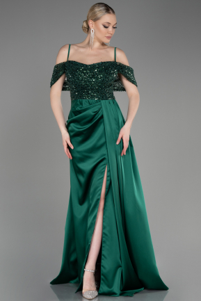 Long Emerald Green Satin Evening Dress ABU3521