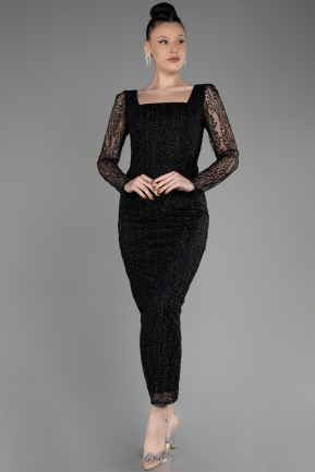 Black Long Sleeve Midi Cocktail Dress ABK2025