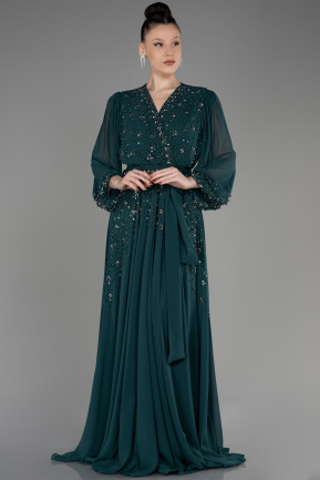 Emerald Green Long Chiffon Plus Size Evening Dress ABU3075