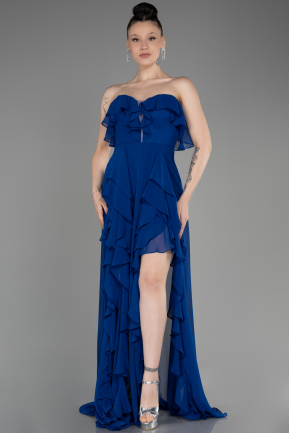 Sax Blue Strapless Long Chiffon Prom Dress ABU3838