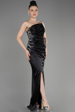 Black Strapless Long Satin Evening Dress ABU3825