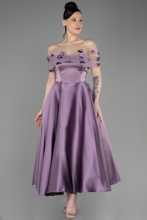 Lavender Off-Shoulder Midi Saten Prom Dress ABK2033