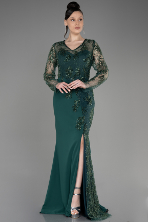 Emerald Green Long Chiffon Plus Size Evening Dress ABU3843