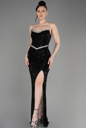 Black Strapless Sequined Long Mermaid Evening Dress ABU3849