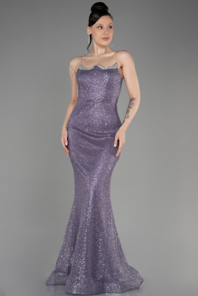 Lavender Strapless Scaly Long Mermaid Evening Dress ABU3850