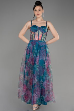 Oil Blue Midi Prom Dress ABK2037